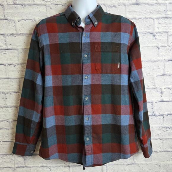 Eddie Bauer Mens Large Red Green Blue Slim Fit Plaid Flannel - Picture 2 of 10
